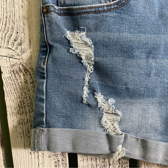 JEANS Distressed Denim Shorts Women’s Large Medium Wash Stretch Blue Boho Grunge - Picture 5 of 10